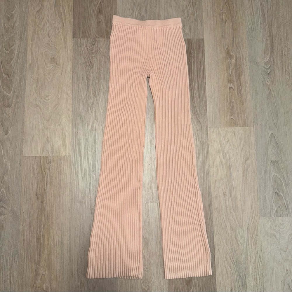 Naked Wardrobe Pink Ribbed Flare Pants - Size Small